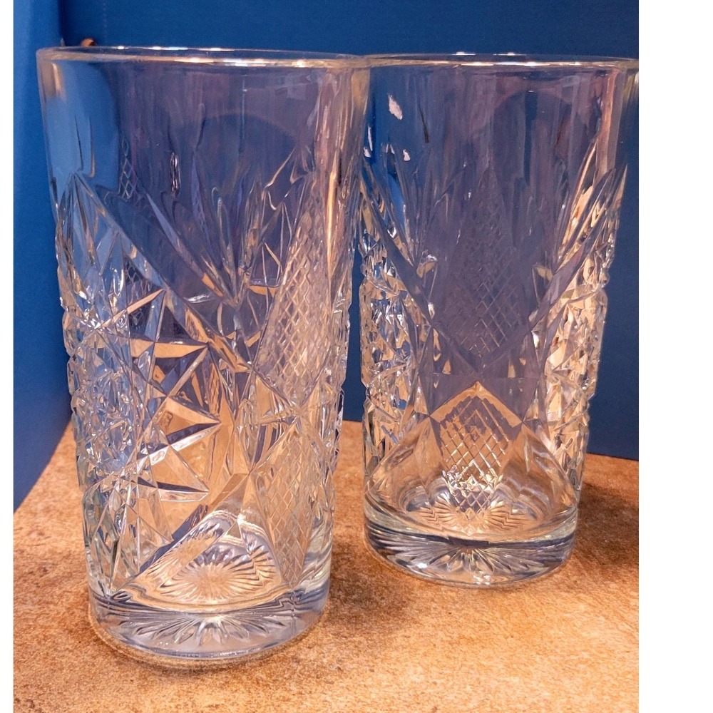 2 Luminarc France Longchamp Crystal Highball Glasses Set of 2 Diamond Cut 6.25in - Picture 3 of 8